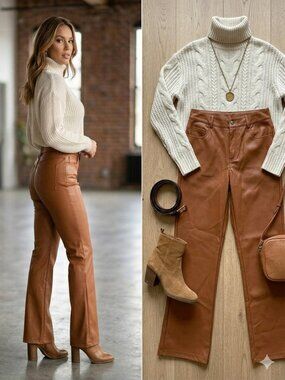 NWT Viligo Terracotta Faux Leather Pants - Size L - High Rise Straight Leg